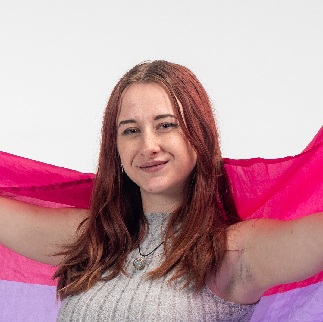 Chloe holding flag