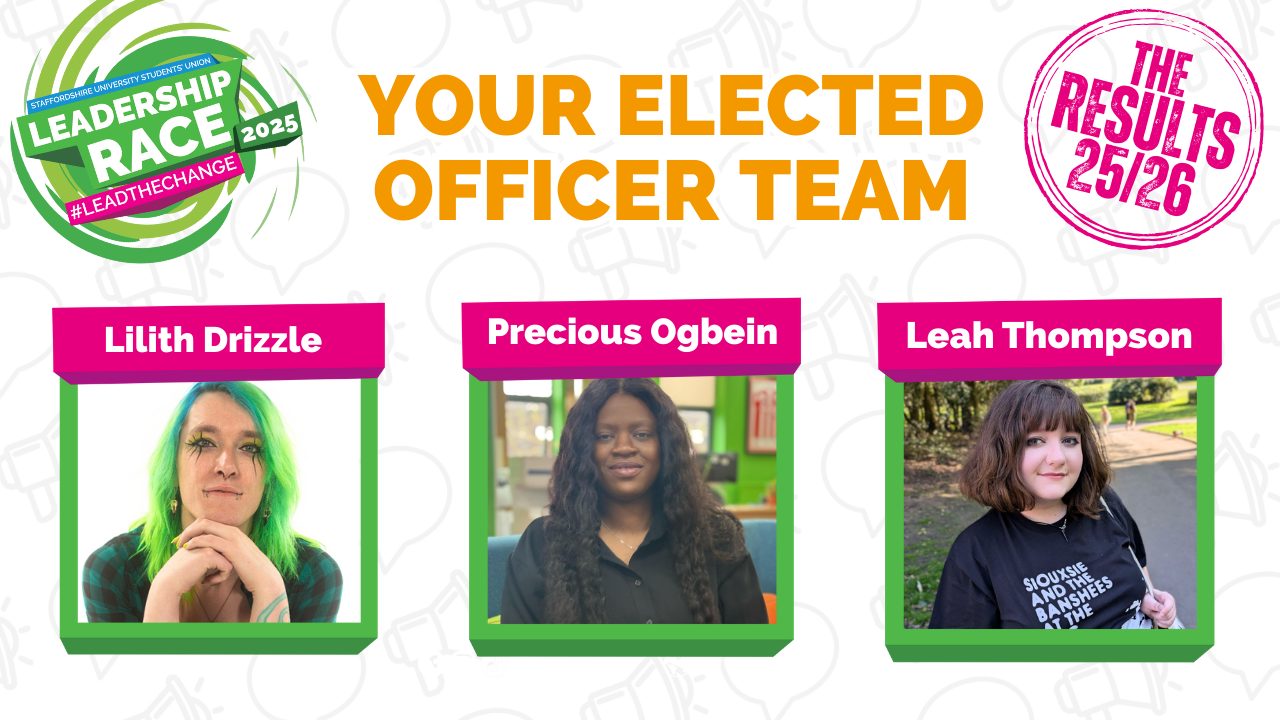 A graphic displaying the winners of the 2025 Leadership Race - Lilith Drizzle, Precious Ogbein and Leah Thompson
